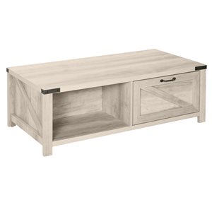 HomCom White Oak Composite Coffee Table with Drawer
