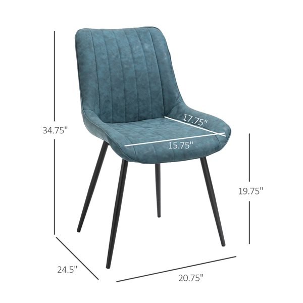 Chaise d'appoint contemporaine par HomCom rembourrée en similicuir bleu avec cadre en métal, ensemble de 2