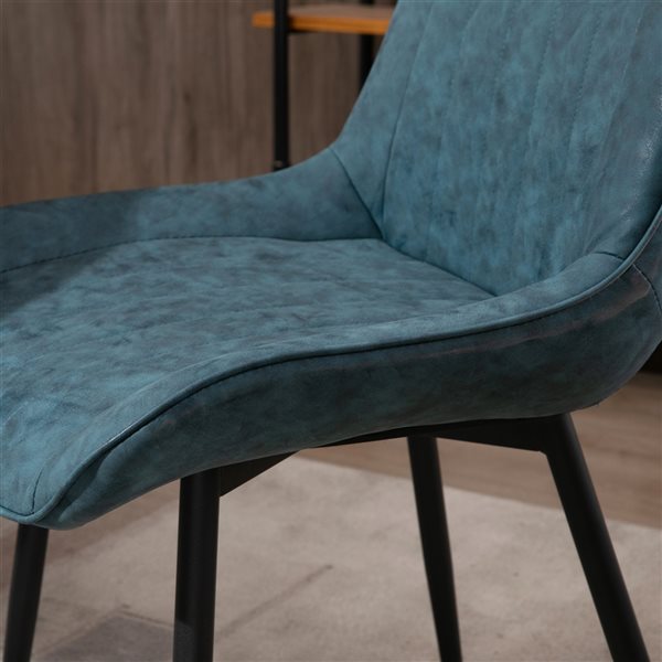 Chaise d'appoint contemporaine par HomCom rembourrée en similicuir bleu avec cadre en métal, ensemble de 2