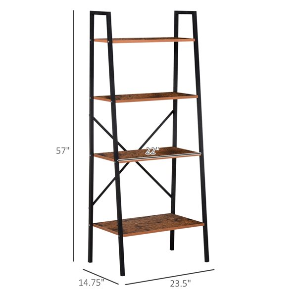 HomCom Vintage Wood Metal 4-Shelf Ladder Bookcase 833-604 | RONA