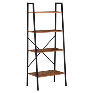 HomCom Vintage Wood Metal 4-Shelf Ladder Bookcase