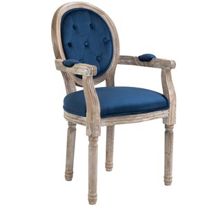HomCom Blue Contemporary Velvet Upholstered Arm Chair with Wood Frame