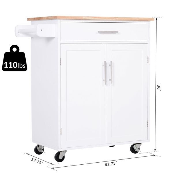 HomCom 17,72 x 32,68 x 36,02-in White Wood Base with Rubberwood Top Kitchen Cart