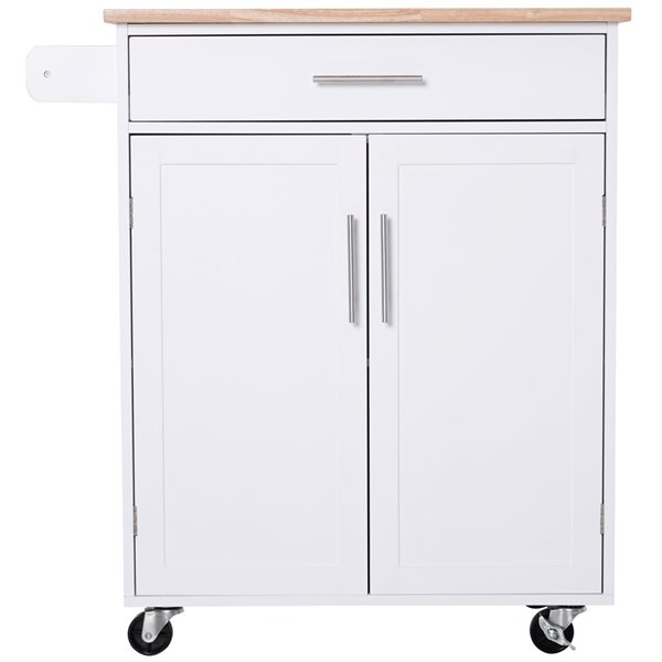 HomCom 17,72 x 32,68 x 36,02-in White Wood Base with Rubberwood Top Kitchen Cart