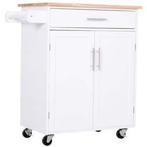 HomCom White Wood Base with Rubberwood Top Kitchen Cart - 17.72-in x 32.68-in x 36.02-in