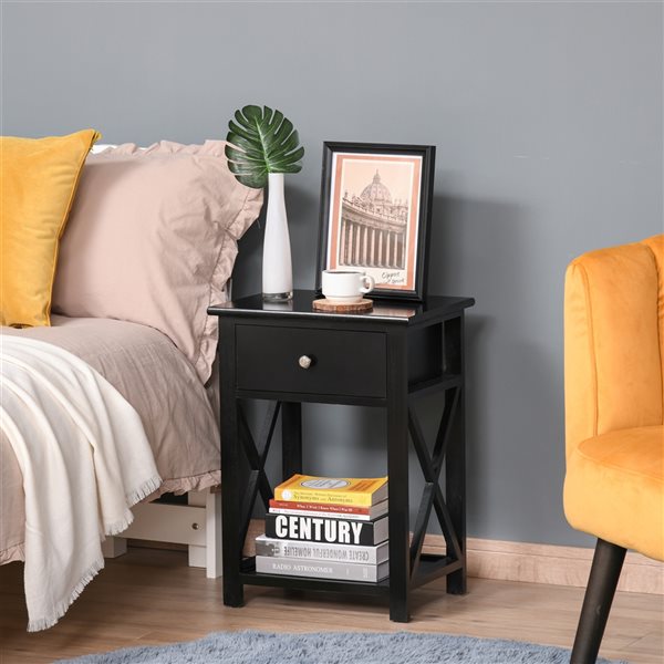 HOMCOM Black Wood Rectangular End Table