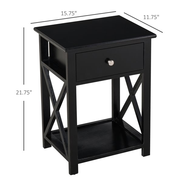 HOMCOM Black Wood Rectangular End Table
