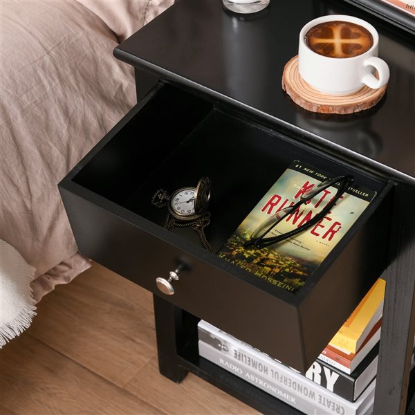 HOMCOM Black Wood Rectangular End Table