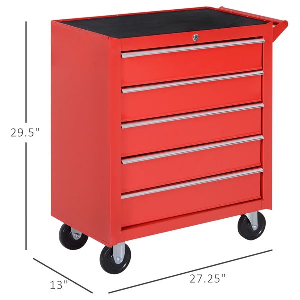 Armoire à outils rouge à 5 tiroirs HomCom de 29 1/2 po x 27 1/4 po avec roulettes