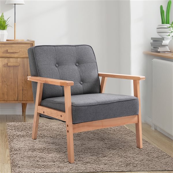 HomCom Modern Grey Linen Accent Chair