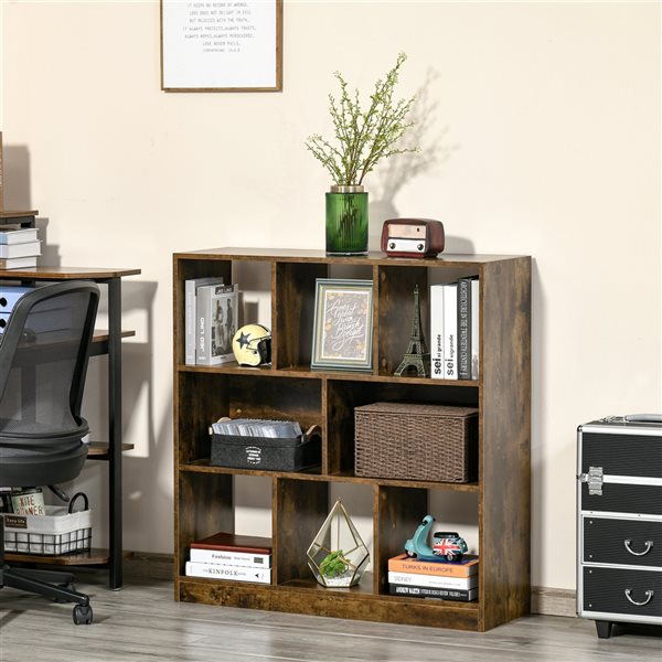 HomCom Brown Wood 8-Shelf Standard Bookcase