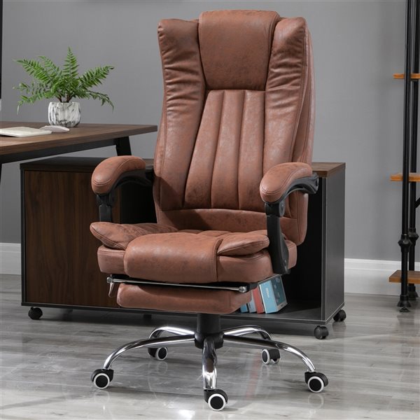 Vinsetto Contemporary Brown Adjustable Height Swivel Office Chair with Massage Feature