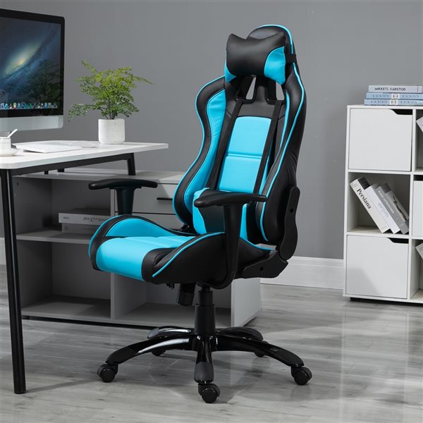 Vinsetto Modern Light Blue and Black Faux Leather Gaming Chair 921 ...