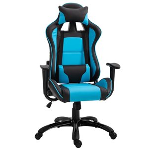 Vinsetto Modern Light Blue and Black Faux Leather Gaming Chair
