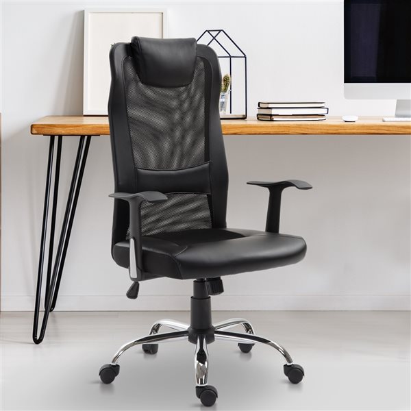 Chaise de bureau contemporaine Vinsetto noire pivotante à hauteur réglable