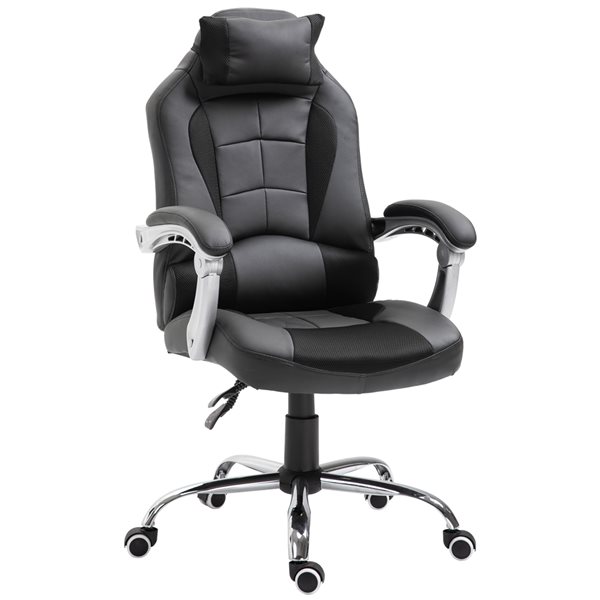 HomCom Modern Grey and Black Faux Leather Gaming Chair 921-023V01BK | RONA
