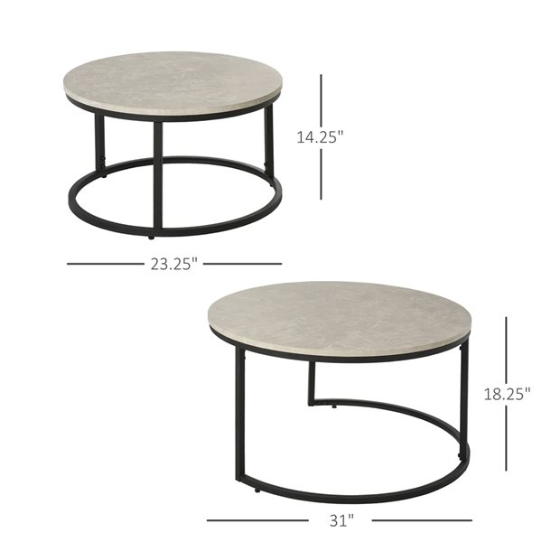 Table d'appoint par HomCom gris et noir, ensemble de 2