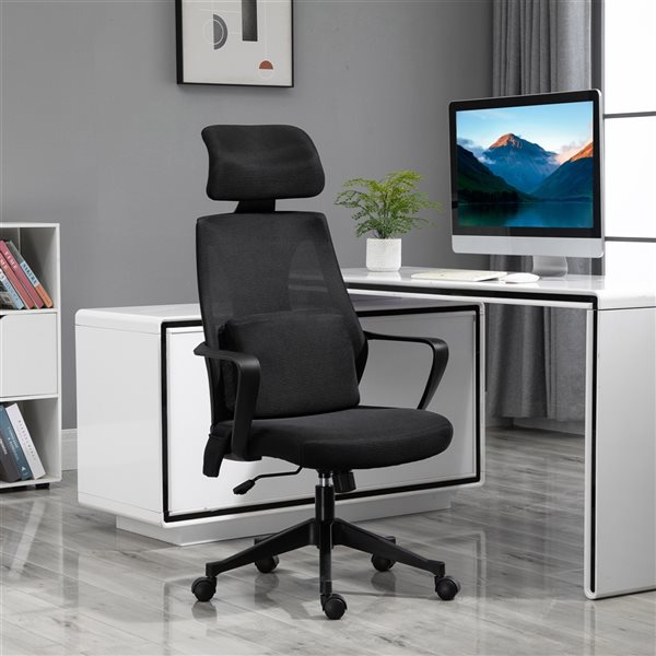 Vinsetto Contemporary Black Adjustable Height Swivel Office Chair with Massage Feature