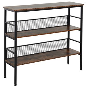 HomCom Brown Metal 3-Shelf Standard Bookcase