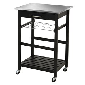 HomCom Black Wood Base with Stainless Steel Top Kitchen Cart - 15.75-in x 23.62-in x 33.46-in