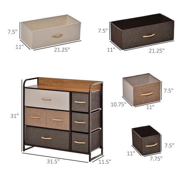HOMCOM Multicolour 7-Drawer Standard Chest