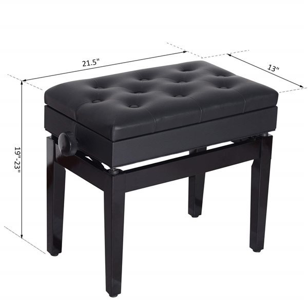 HomCom Modern Black Piano Bench with Storage