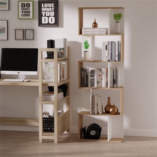 HomCom White Wood 5-Shelf Standard Bookcase