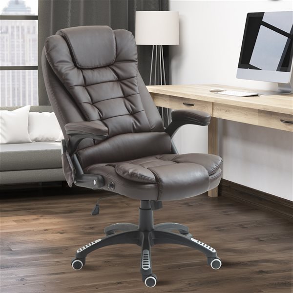 HOMCOM Brown Contemporary Adjustable Height Swivel Ergonomic Office Chair with Massage Feature