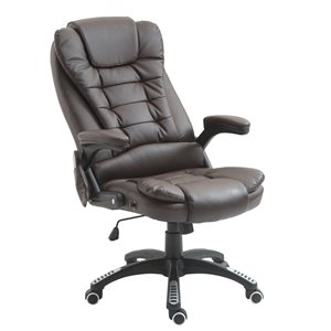 HomCom Brown Contemporary Adjustable Height Swivel Ergonomic Office Chair with Massage Feature