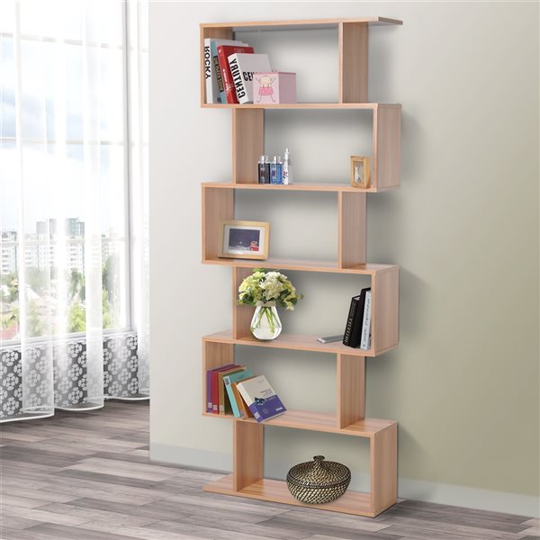 HOMCOM Maple Wood 6-Shelf Standard Bookcase