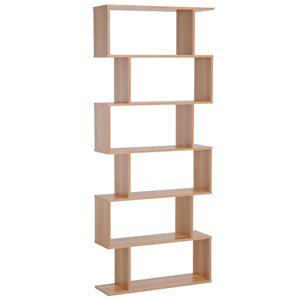 HomCom Maple Wood 6-Shelf Standard Bookcase