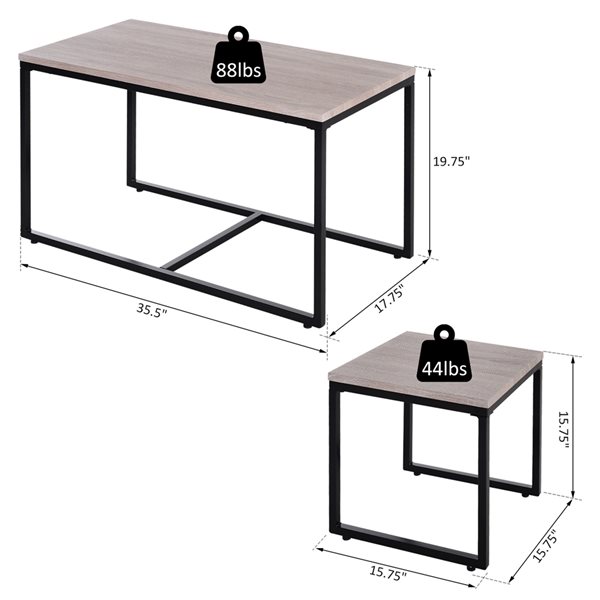 HOMCOM 3-Piece Black/Natural Wood Grain Accent Table Set
