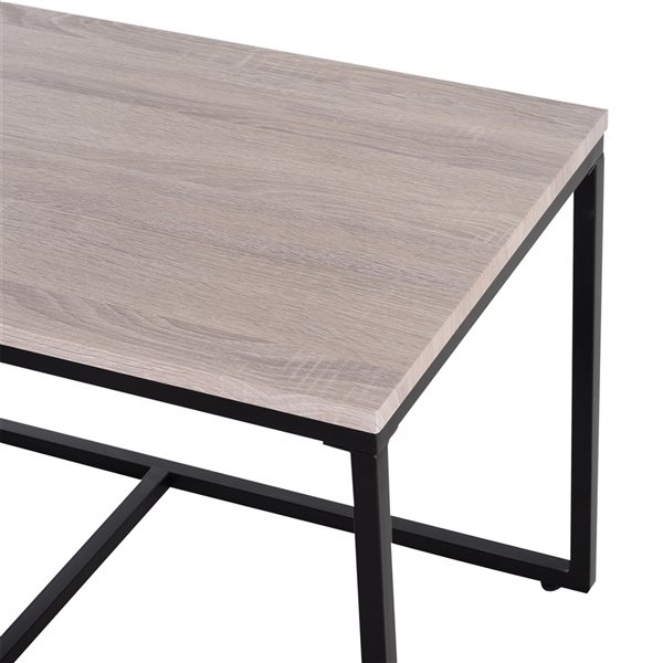 HOMCOM 3-Piece Black/Natural Wood Grain Accent Table Set