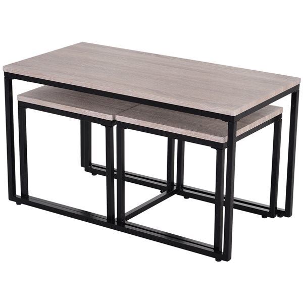 HOMCOM 3-Piece Black/Natural Wood Grain Accent Table Set