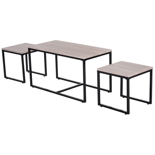 HOMCOM 3-Piece Black/Natural Wood Grain Accent Table Set