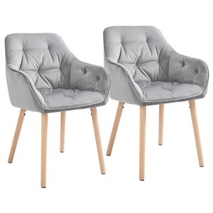 HomCom Grey Contemporary Polyester Upholstered Side Chair with Wood Frame - Set of 2