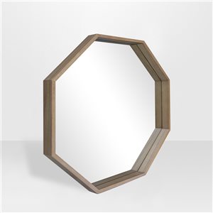 Hudson Home Hudson 31.5-in L x 31.5-in W Octagon Brown Framed Wall Mirror