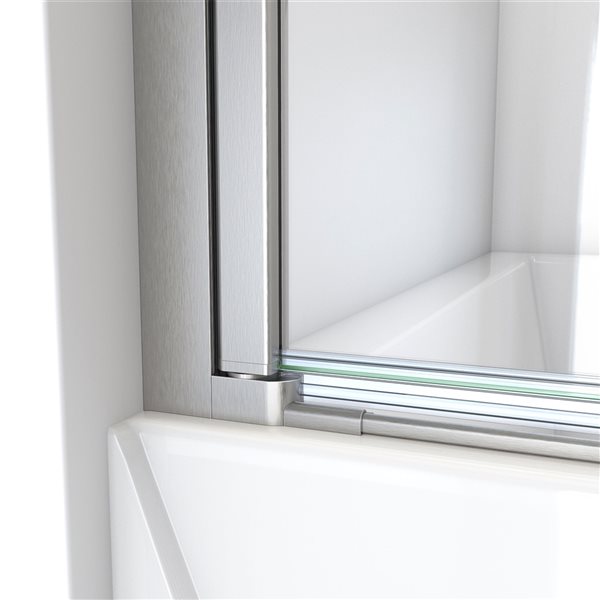 Aqua-Q Swing 34 x 58 Frameless Tub Door in Brushed Nickel- Reversible installation