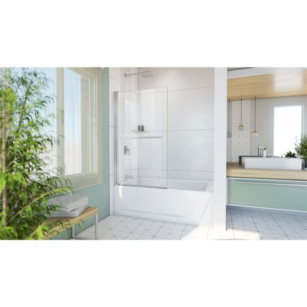 Aqua-Q Swing 34 x 58 Frameless Tub Door in Brushed Nickel- Reversible installation