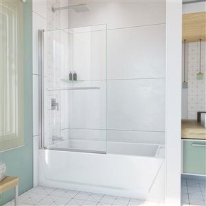 Dreamline Aqua-Q Swing 58-in x 34-in Frameless Hinged Brushed Nickel Bathtub Clear Glass Door