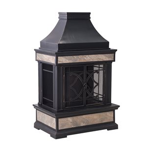 Sunjoy Smith Black and Gold Steel Outdoor Wood-burning Fireplace