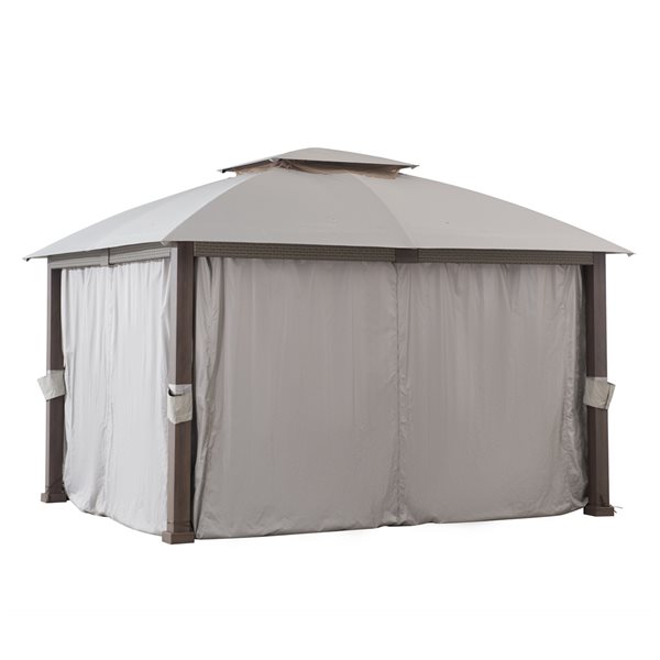 Abri de jardin Fiona par Sunjoy semi-permanent en acier de 13,2 pi x 11 pi rectangulaire et toit en polyester, gris pâle