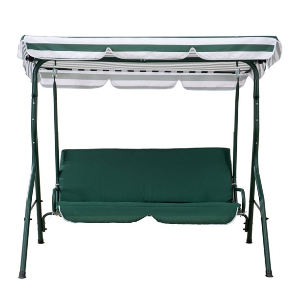 Sunjoy 2-Seat Green Striped Steel Outdoor Porch Swing with Adjustable Tilt Canopy