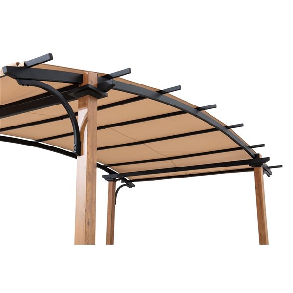 Pergola sur pieds Sunjoy de 10 pi x 7,7 pi en acier brun et noir avec auvent brun clair