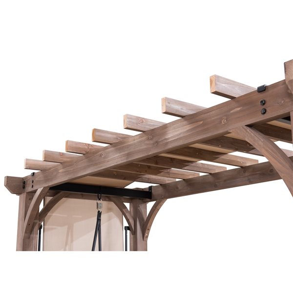 Sunjoy Julia 3-Seat Beige Wood Outdoor Pergola Swing with Adjustable Canopy