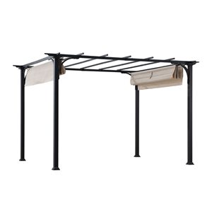 Pergola sur pieds Sunjoy de 10,6 pi x 8,6 pi en acier noir avec auvent beige