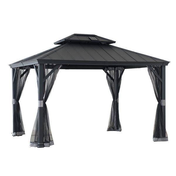 Sunjoy Merston Black Steel Rectangle Screen Included Permanent Gazebo ...