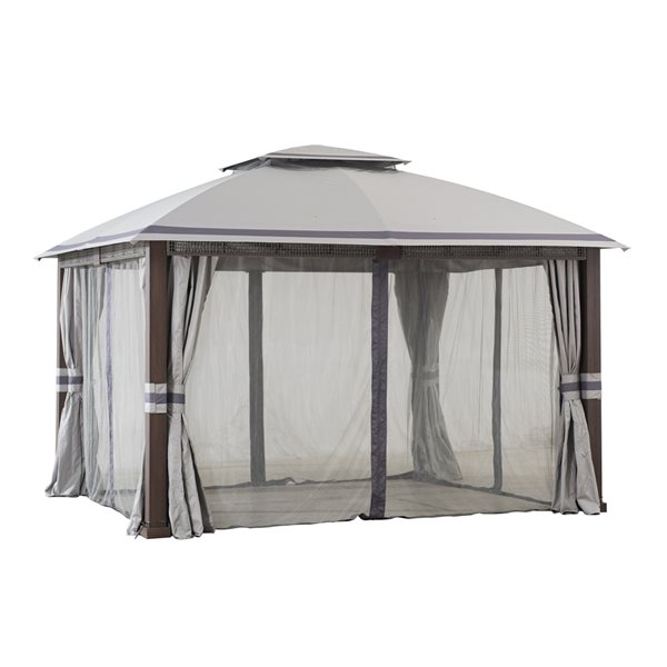 Abri de jardin Fiona par Sunjoy semi-permanent en acier de 13,2 pi x 11 pi rectangulaire et toit en polyester, gris