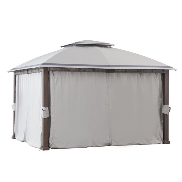 Abri de jardin Fiona par Sunjoy semi-permanent en acier de 13,2 pi x 11 pi rectangulaire et toit en polyester, gris