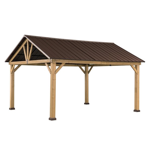 Sunjoy Brown Cedar Rectangle Permanent Gazebo with Steel Roof (Exterior: 12-ft x 10-ft)